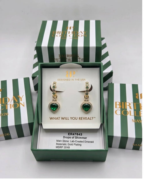 Bomb Party USA™ Drops of Shimmer Earrings – Lab-Created Emerald Heart Drops